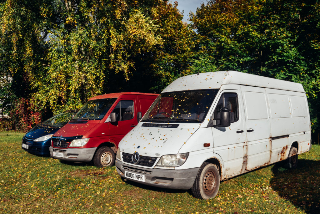 Old, used, rusted vans